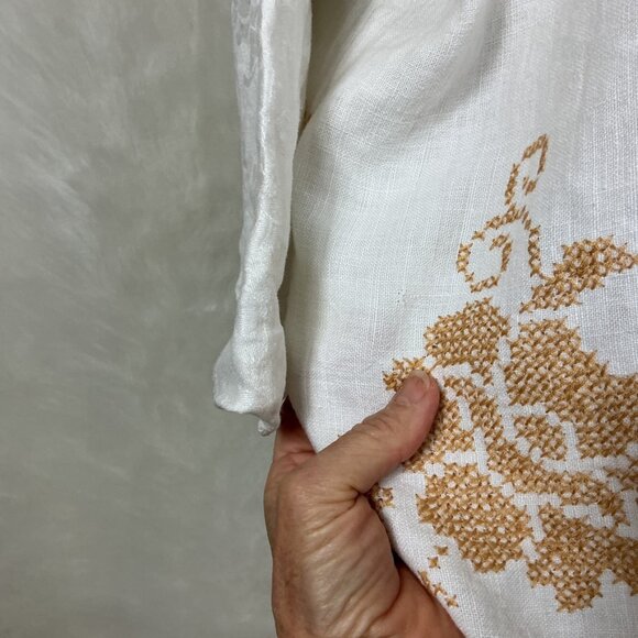 Vintage Citrus Table Linen Floral Cross Stitch Tunic Top L - Picture 8 of 9